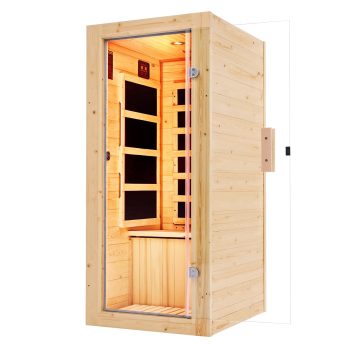 Amerlife Infrared Sauna 1 Person for Home, Spruce Wood Dry Sauna with Foot Warmer, Indoor Spa, 149℉ Fast Heating, LED Light, 27.2"x31.8"x60.2"