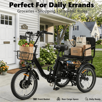 Easingo Electric Tricycle for Adults Two-Seater E-Trike Electric 3 Wheels Trike Powerful Peak 1200W 48V15AH Lithium Battery Max 20MPH 16*2.125” Fat Tire E-Tricycle Red UL2849 by SGS