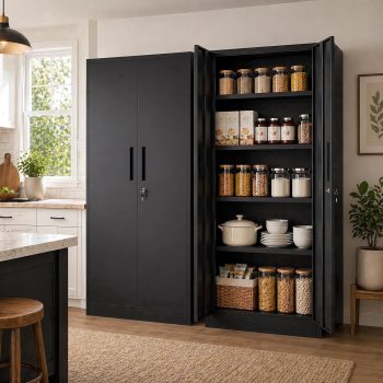 IKIMI 72" Metal Garage Storage Cabinet with 4 Adjustable Shelves and Locking Doors, Tall Freestanding Garage Cabinet for Office, Home, Kitchen, (72"H x 35.43"W x 17.71" D)