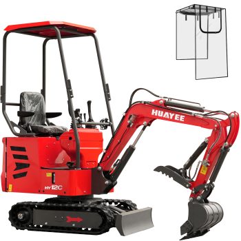 HUAYEE 1.2 Ton Mini Excavator With Cover, HY12C 13.5HP B&S Gasoline Powered Compact Small Digger with EPA Engine, USA Stock, for Trenching, Farming, Curbside Delivery & Professional Unloading