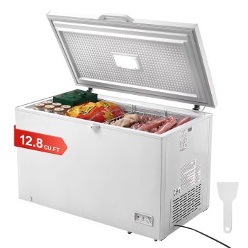 KFFKFF 12.8 Cu.ft / 345L Small Top-Open Chest Freezer 7-SpeedTemperature Control Removable Storage Basket, Freestanding 4 Detachable Baskets, 6 Casters