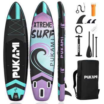 BOSSIN 11' Inflatable Stand Up, Extra Wide SUP with 450LB Capacity & Non-Slip EVA Deck, Lightweight Stable Design for Adults Youth All Skill Levels, Ideal for Fishing Yoga