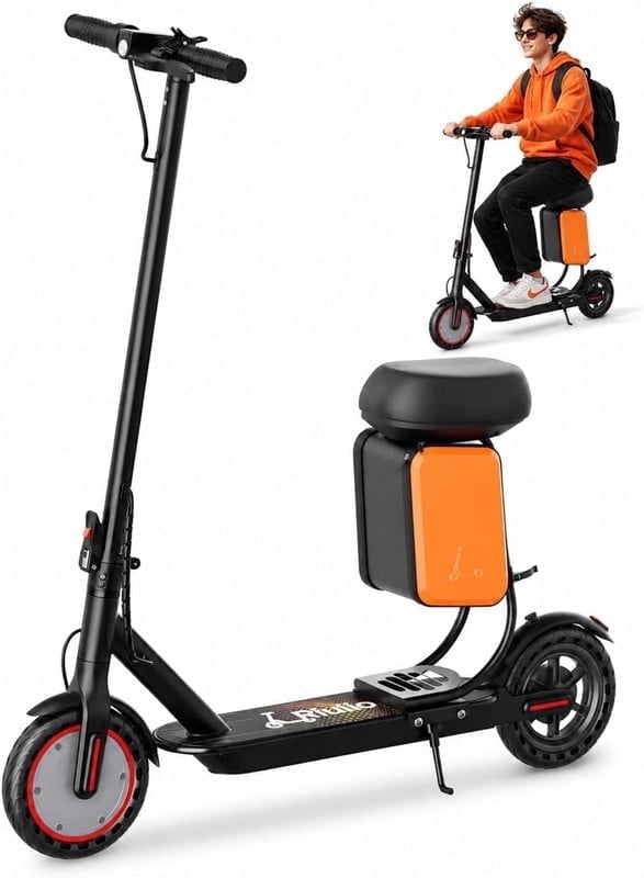Electric Scooter 350W Motor 36V 5.2A 19 MPH 15Miles Range, Dual Braking App Control 8.5" Foldable Commuter E Scooter for Adults and Teens with Seated Lockable 11L Storage Bag