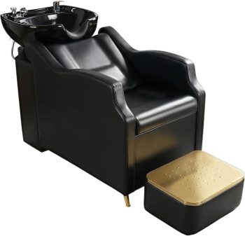 Salon Shampoo Backwash Chair, Hair Washing Stations with Adjustable Ceramic Bowl, Hair Stylist Shampoo Unit Sink Chair Station with Foot Pedal for Beauty Salon