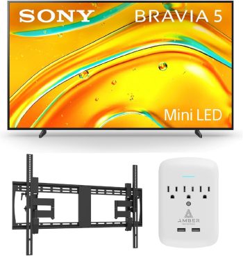 Sony K98XR50 98 Inch Bravia Mini LED 4K HDR Google TV with a Walts XXL-TILT-EXTENSION Tilting Mount and Amber Protection 3-OUTLET-SURGE Surge Protector (2025)