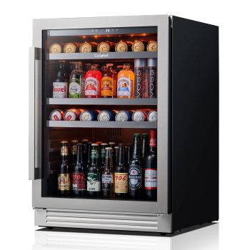 Ca'Lefort 24 Inch Beverage Refrigerator,180 Cans Beverage Cooler with Stainless Steel Glass Door for Home, Bar, Office