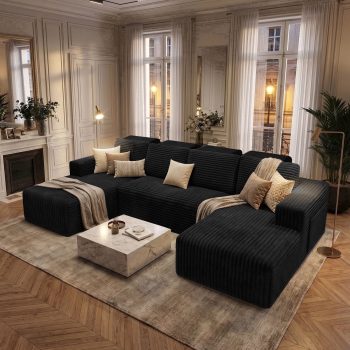 Garaneeds 113" Oversized U Shaped Sectional Sofa for Living Room, Modular Boneless Cloud Couch with Chaise, Corduroy Deep Seat Sofa, High Back Support, No Assembly Required