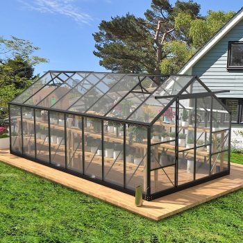 8x16 FT Greenhouse Outdoor, Akaber Walk-in Garden Greenhouse with Polycarbonate Panels, Aluminum Frame Windproof Greenhouses for Outside