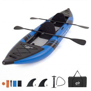 Goplus Inflatable Water Float Set Portable 2-person Kayak with Aluminium Oars EVA Padded Seat