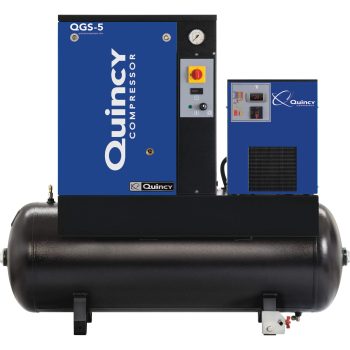 Quincy QGS Rotary Screw Compressor WITH Integrated Dryer- 5 HP, Tri-Voltage: 208V, 230V, 460V, 3-Phase, 60 Gallon Horizontal Tank, 15.6 CFM