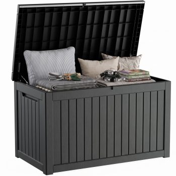 MINDYES 260 Gallon Deck Box, Large Outdoor Storage for Patio Furniture Cushions, Pool Equipment & Seasonal Decor, Black