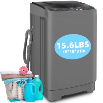 Veeboto Portable Washing Machine, Washer Machine with 10 Wash Programs/8 Water Levels, Laundry with LED Display & 1 Adjustable feet for Home, Apart, Bathroom