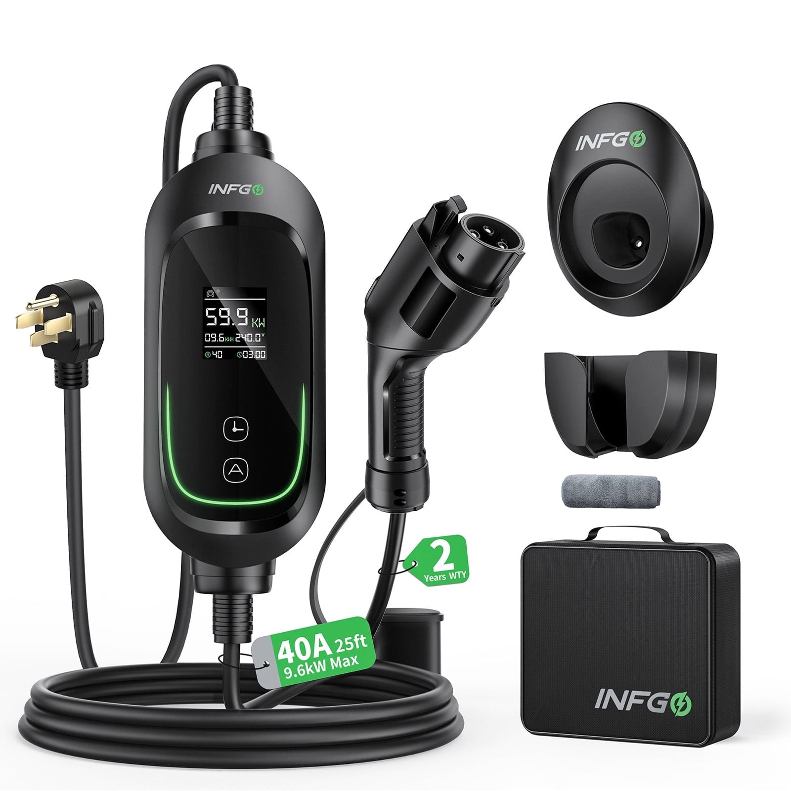 Level 2 EV Charger, 40Amp Portable Electric Car Charger 25FT Cable for NEMA 14-50 Plug, 240V 9.6kW, Adjustable Current, Timing Delay, J1772 Vehicle Charger Station 240V 9.6kW