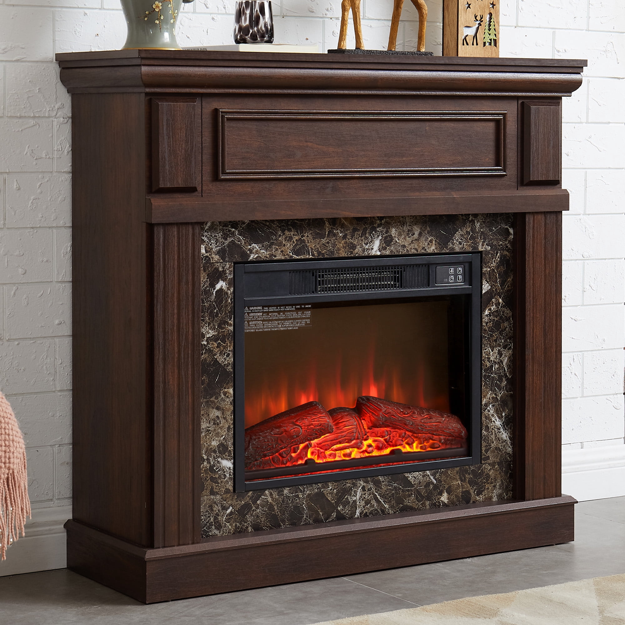 HIUU 41"Brown Electric Fireplace with Mantel,Fireplace Mantel Surround with 23 Inch Electric Fireplace Insert,Electric Heater Indoor Fireplaces,Fireplaces for Living Room with Remote Control