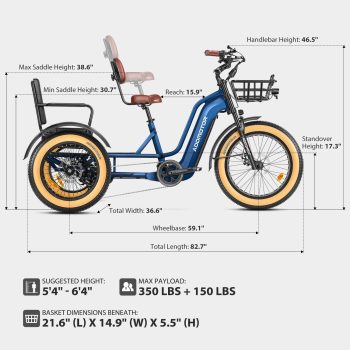 ADDMOTOR GREATTAN L Electric Trike for Adults, 750W Rear Motor Electric Trike with Passenger Seat, 65/130Mi 20/40AH 48V, Dual-Battery System 2 Seater Electric Tricycle, Parking Brake, Differential