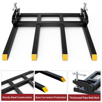 Dextrus 48 Inch Clamp-on Debris Forks, 2500 lbs Heavy Duty Pallet Fork Attachments for Skid Steer, Loader and Tractor Buckets
