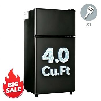 Compact 4.0 Cu.Ft 2 Door Top Freezer Refrigerator, Ideal for for Bedroom, Kitchen, Dorm, Apartment, Garage, Office, Adjustable 7 Level Thermostat,Energy Saving
