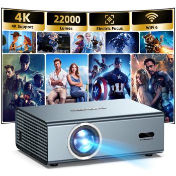 Native 1080P 4K Supported Projector WiFi6 Bluetooth 5.3, Auto Keystone Correction Focus Outdoor Portable Movie Gaming Projector For Home Theater Camping Office Classroom Entertainment