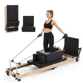 Guqiart Solid Rubberwood Pilates Reformer, 91 Inch with 5 Springs, Foldable