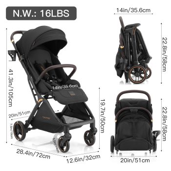 Gravity Folding Baby Stroller - Portable Toddler Stroller w/ Adjustable Backrest & Canopy, Lightweight and UV Protected Travel Stroller, One-Hand Automatic Folding