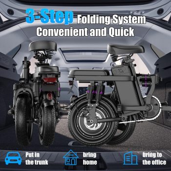 GWEIT Electric Bike for Adults and Teens, Folding E-Bike with 750W Peak Motor, 20MPH, 45 miles Range, 14-inch Electric Mini Bike with Dual Suspension and Dual Brakes, Compact and Portable E-Bike