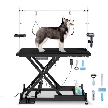 taoruifang Extra-Large 49.6 inch Electric Height Adjustable Pet Grooming Table, 330 lb Limit -Lift Base professional pet table