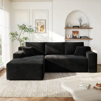 VKHCU 96" Modular Sectional Sofa for Living Room, Cloud Boneless Couches with Upholstered Deep Seat,Modern L Shaped Couch with Chaise, Plush Corduroy Fabric,, No Assembly