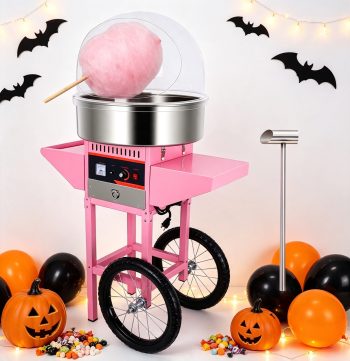 Commercial Cotton Candy Machine with Cart, 1000W Adjustable Temp 304 Stainless Steel 500mm Bowl Electric Cotton Candy Maker for Carnival Birthday Party