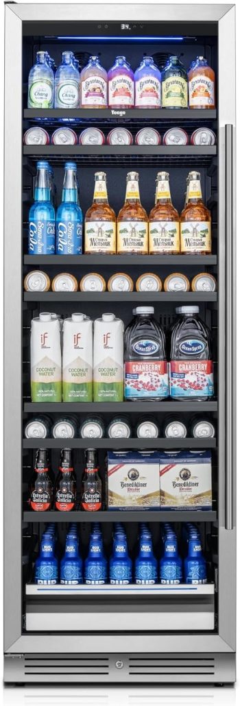 Yeego 24 Inch Beverage Refrigerator, 378 Cans Glass Door Drink Cooler, Built‑In & Freestanding for Beer Soda Water Wine, Kitchen Bar Office, White‑Glove Delivery Service