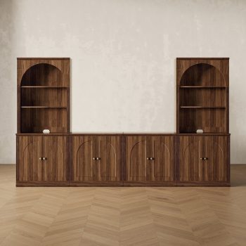 CHIC HOUSE Modular Entertainment Center with Storage, Farmhouse Media Console Cabinet TV Stand for TVs up to 65", Fluted Storage Cabinets with Bookshelves for Living Room