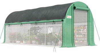 KING BIRD Premium 15x6.6x6.6FT Greenhouse for Outdoors, Large Walk-in Heavy Duty Galvanized Steel Frame, Mesh Door Screen Window, Green