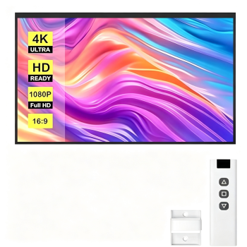 HBMYN Motorized Projector Screen with Remote, 16:9 100 Inch Auto Electric Projection Screen, HD 4K Movie Screen for Home Theater, Cinema, Office (87 x 49 White)