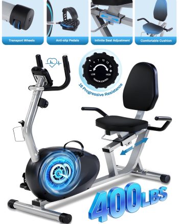 BORGUSI Recumbent Exercise Bike for HomeMagnetic Staionary Bike for Seniors/Adults with Adjustable Seat, 400LB Capacity, 16-level Resistance, LCD Monitor & Pulse Sensors