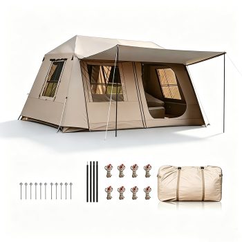 4- Large Family Instant Tent, 10.5'x6.9'x6', Weather Resistant Tents with Breathable Mesh Windows & Extended Vestibule, All Season, Easy Setup Glamping Tent for Outdoor Party Picnic, Mocha