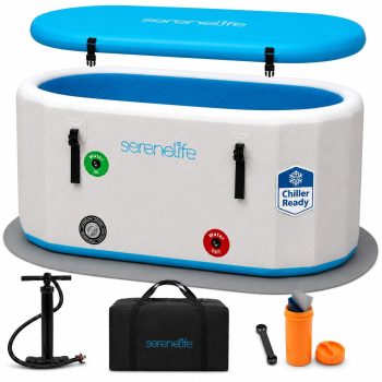 SereneLife Inflatable Cold Plunge Tub Ice Bath, 105 Gal One Person Ice Bath Tub with Lid, Drop Stitch PVC, Double Layer Seals, Heavy Duty Cold Plunge Therapy Recovery Pod for Athletes