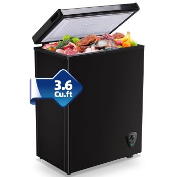 3.6 Cu.ft Chest Mini Freezer with Wheels Deep Freezer for Bulk Storage Top Open Door 2 Removable Baskets 7 Modes Temperature for Home Apartment Kitchen