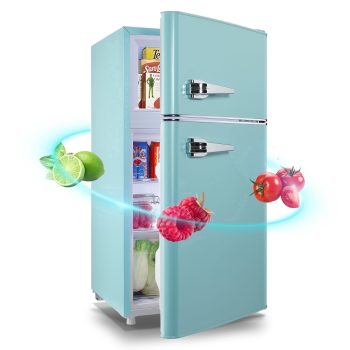 WANAI Small Retro Dual Door Refrigerator 3.5 Cu.ft Fridge with Freezer for Dorm Apartment New