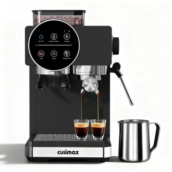CUSIMAX 20Bar Espresso Machine with Builtin Grinder & Milk Frother ProfessionalGrade Cappuccino & Latte Maker with Large Removable Water Tank for Home Baristas