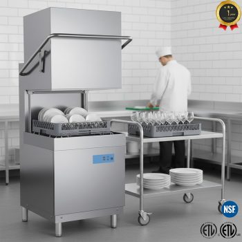 Commercial High-Temperature Hood Type Dishwasher, NSF Certified, 208–240V 3-Phase, 50 Racks/Hour, Restaurant Dish Machine
