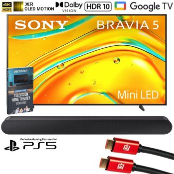 Sony BRAVIA 5 98 inch Mini LED 4K HDR Google TV (2025) K98XR50 Bundle with Samsung 3.0ch All-in-One Soundbar, 2x HDMI Cable and Deco Gear Home Theater Beginner's Guide