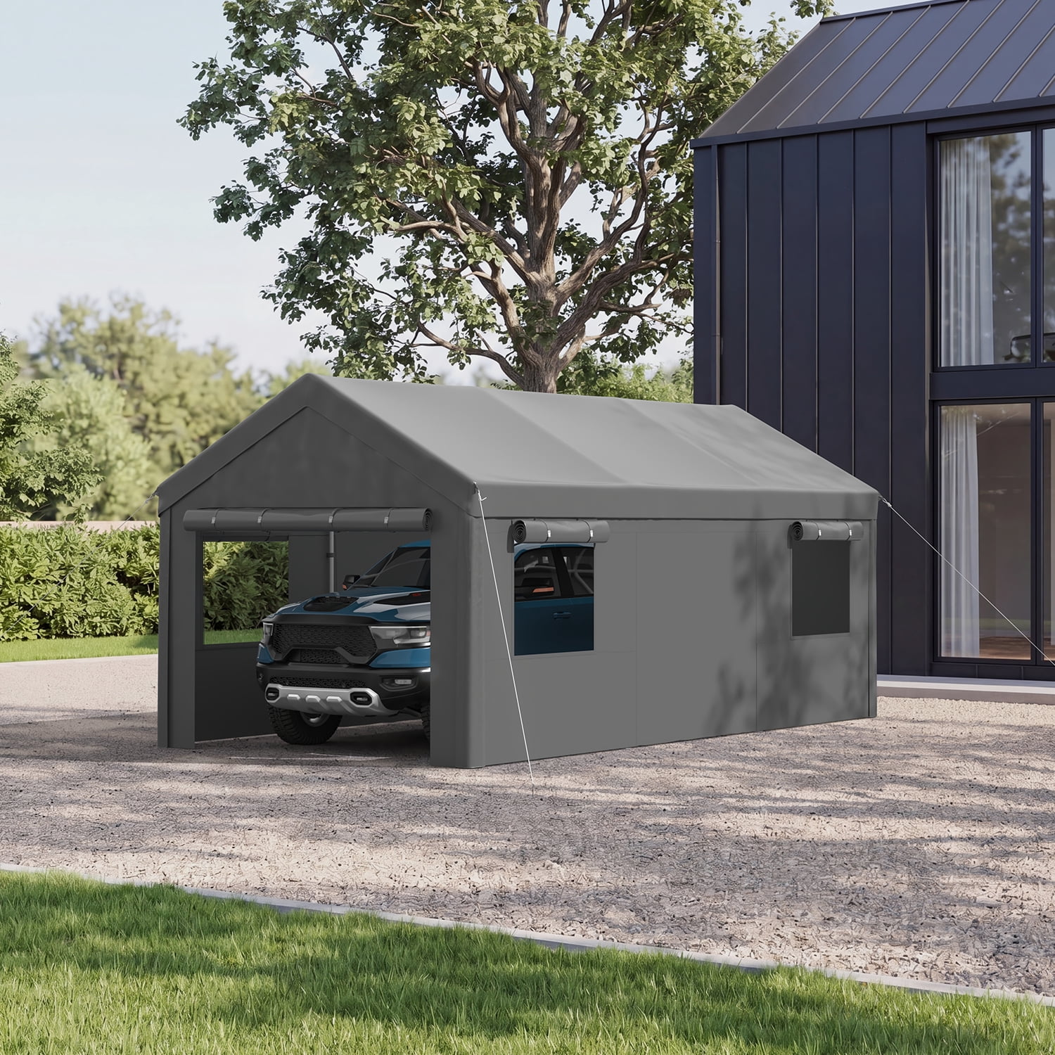 BaPiPro 10x20FT Heavy Duty Carport, Portable Garage Car Canopy with Removable Sidewalls & Roll-Up Doors, Car Shelter for Cars,Trucks and Tools Storage, Gray