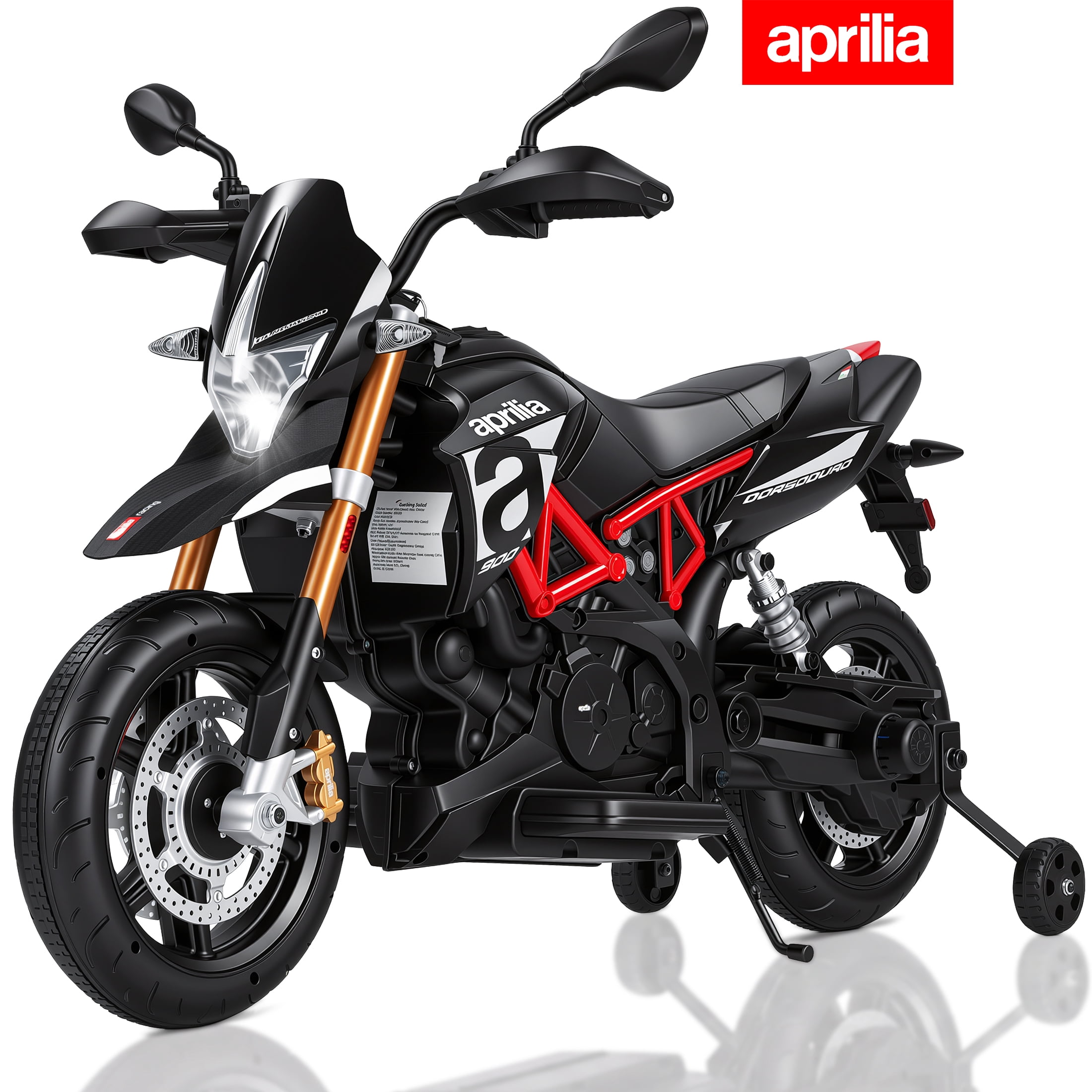 Licensed Aprilia Ride On Motorcycle for Kids, Wisairt 12V Electric Motorbike with Detachable Training Wheels, Key Start, LED Lights, Music, Spring Suspension, Toy Motorcycle for Boys Girls Ages 3-6