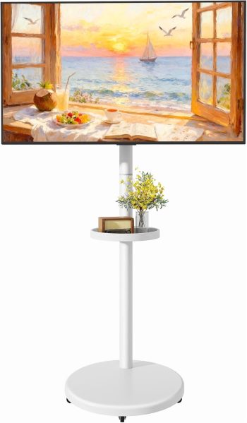 ECOTINY Height Adjustable Rolling TV Stand for 13–43 Inch TVs up to 33 lbs, Mobile TV Cart with Tilt Swivel Rotation, Storage Box & Shelf, Hidden Wheels, Max VESA 200x200