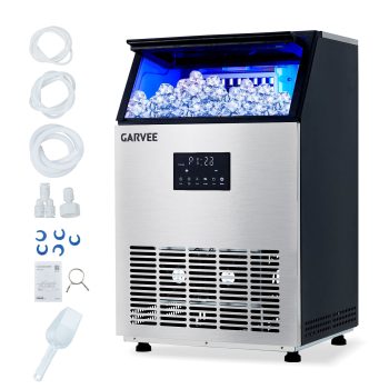 Commercial Ice Maker 150 lbs Freestanding or Built-in Stainless Steel Machine with Self-Cleaning, 40 lbs Storage, 3 Ice Sizes