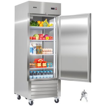 VEVOR Commercial Reach-In Refrigerator 29" W, 22 Cu.Ft Stainless Steel Upright Refrigerator with Single Door, Auto-Defrost, 4 Adjustable Shelves, 32 to 50 Temperature Control, ETL Certified