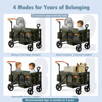 UBesGoo Wagon Stroller for 2 Kids, & Deep Footwell, Foldable All-Terrain Wagon with Canopy, Adjustable Handlebar, Storage Net, Cup and Phone Holder