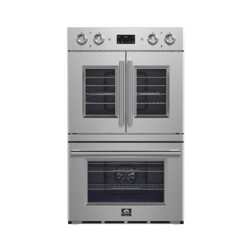 Forno Gallico 30-Inch Electric French Door Double Oven, Stainless Steel, Convection Cooking, Touch Control Panel, Self-Cleaning Function