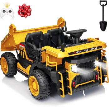Funride 24V Ride on Toys 2 Seater Ride on Dump Truck w/ Remote Control w/ Dump Bed, 3 Speeds, Shovel, Bluetooth/Music, Big Kids