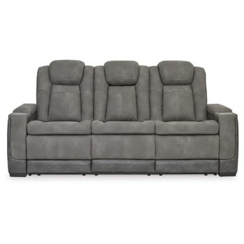 Ashley Furniture Next-Gen DuraPella Faux Leather Power Reclining Sofa in Gray