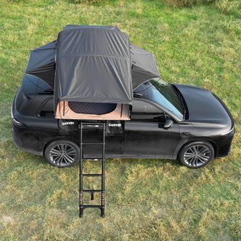 All-Weather Soft Shell Rooftop Tent for Truck, SUV, Van, or Trailer – Waterproof, UV Resistant, Easy Setup – Telescopic Ladder, LED Light, Lightweight, Fits 2-3 People, Black and Green Patchwork